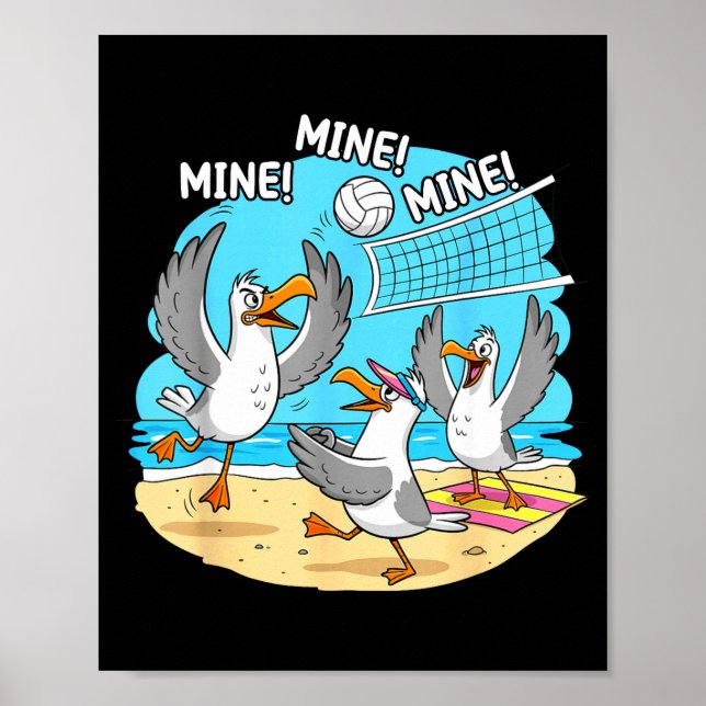 Poster Funny Bird Playing Volleyball Mine Game Day Vibes  (Devant)