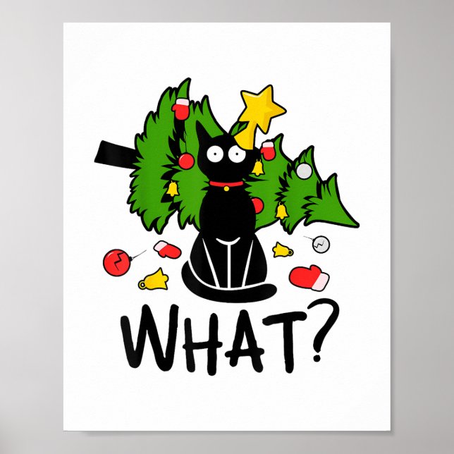 Poster Funny Black Cat Christmas Tree Merry Santa Humor C (Devant)