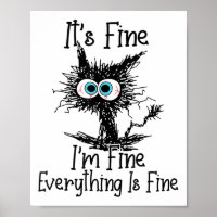 Funny Black Cat It's Fine Im Fine Tout est wifi