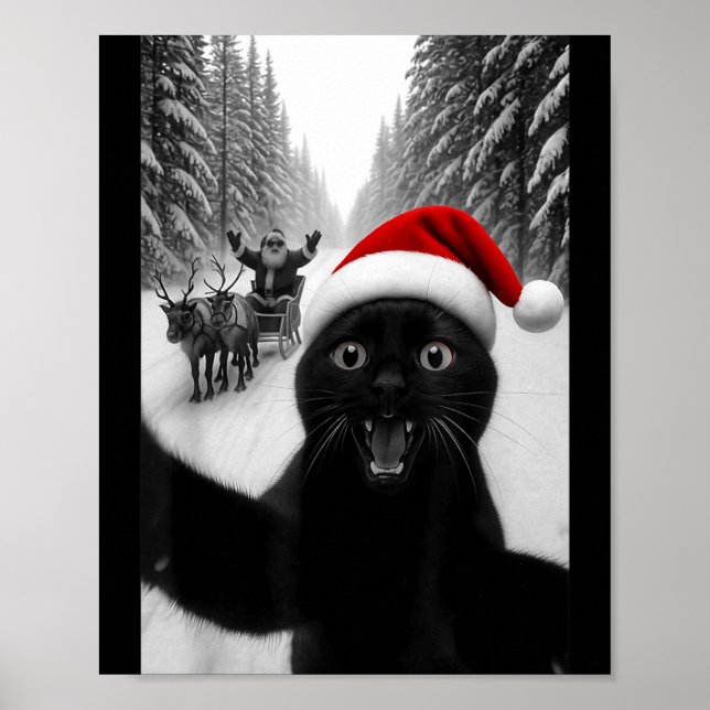 Poster Funny Black Cat Selfie With Santa Christmas Men Wo (Devant)