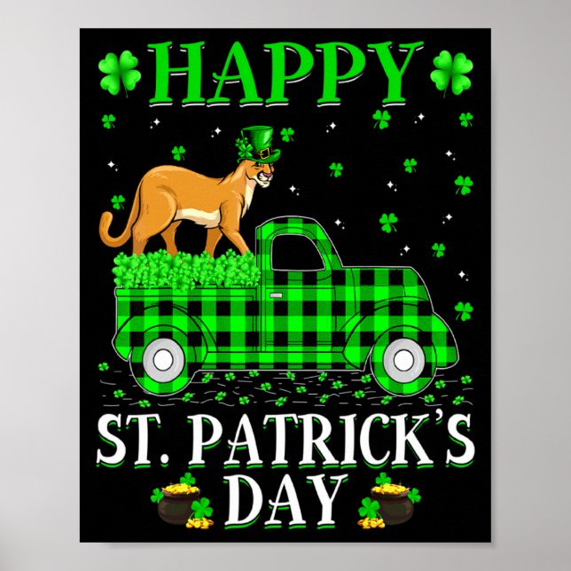 Poster Funny Buffalo Plaid Green Truck Cougar St Patrick  (Devant)
