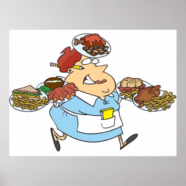 Poster Funny Busy Waitress Overworked Server (Devant)