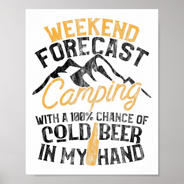 Poster Funny Camping Weekend Forecast 100% Chance Beer  (Devant)