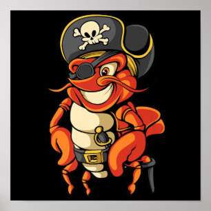 Poster Funny Capitaine Lobster Pirate Jolly roger Crustac