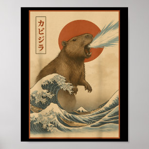 Poster Funny Capybara Japonaise Vague Capyzilla Garçons F