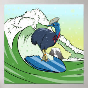 Poster Funny Cassowary Surf