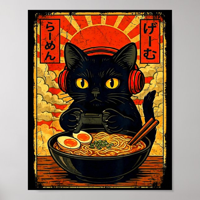 Poster Funny Cat Gamer Men Anime Kawaii Gaming Headset Ca (Devant)