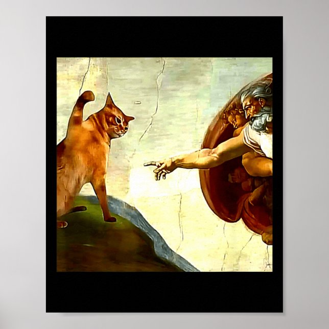 Poster Funny Cat God Creation Of Adam Meme Jesus Christia (Devant)