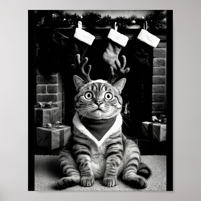 Poster Funny Cat Taking A Selfie Christmas Xmas Pajamas H (Devant)