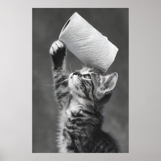 Poster Funny Cat Toilet Paper Roll Art, Whimsical (Devant)