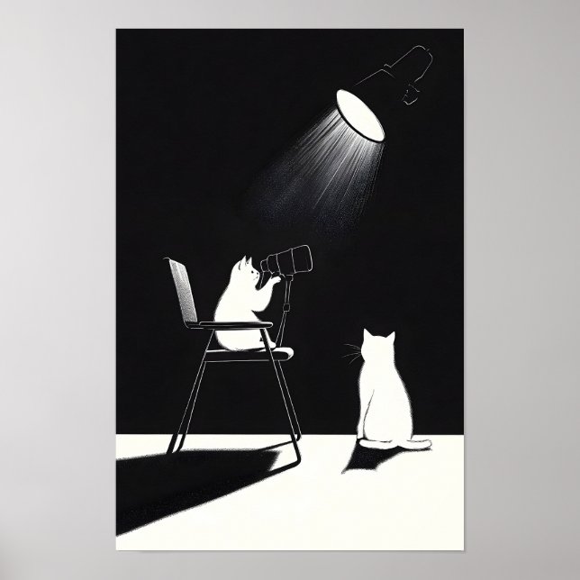 Poster Funny cat with telescope (Devant)