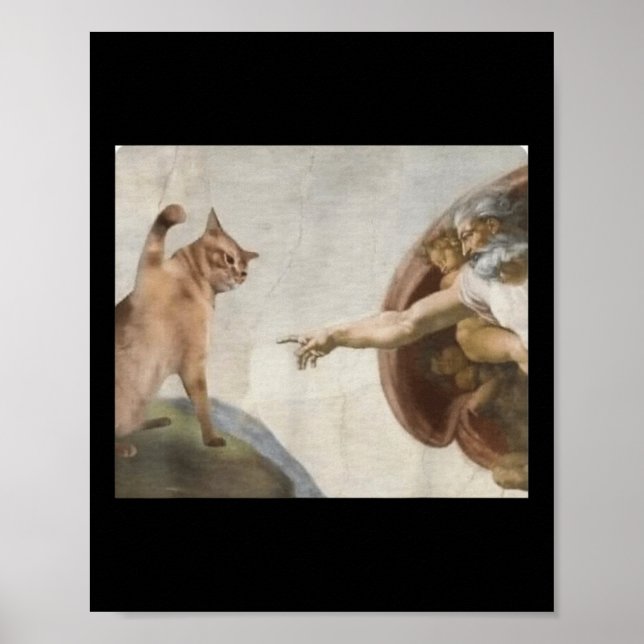 Poster Funny Chat Dieu Création De Mème Adam Michelangelo (Devant)