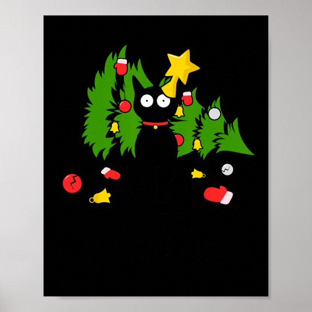 Poster Funny Chat Noir Arbre de Noël Joyeux Humour de Noë (Devant)