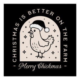 Poster Funny chicken Christmas farm puns whimsical black