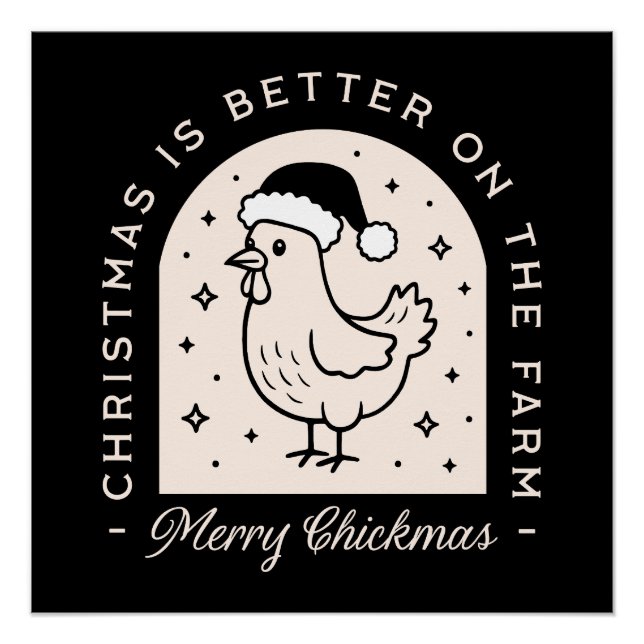 Poster Funny chicken Christmas farm puns whimsical black (Devant)