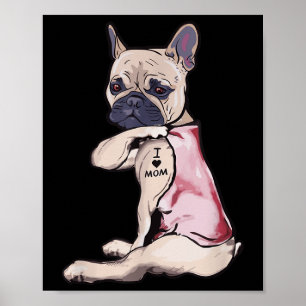 Poster Funny Chien Pitbull I Love Maman Tattoo Cadeau Mam