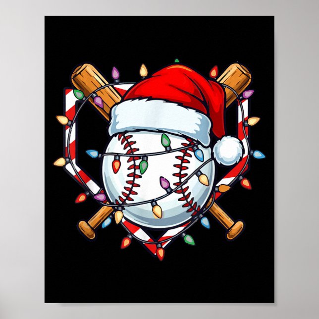 Poster Funny Christmas Baseball Santa Hat For Baseball Pl (Devant)