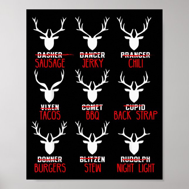 Poster Funny Christmas Deer Hunters All Of Santa's Reinde (Devant)