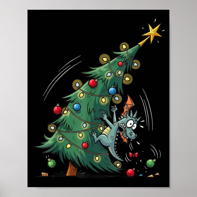 Poster Funny Christmas Dragon Wrecking The Tree Holiday P (Devant)