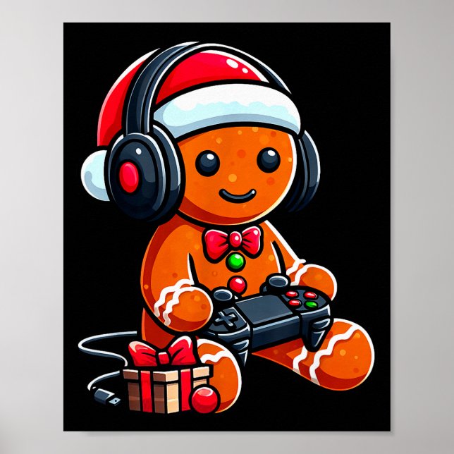 Poster Funny Christmas Gamer Gingerbread Xmas Gaming Men  (Devant)