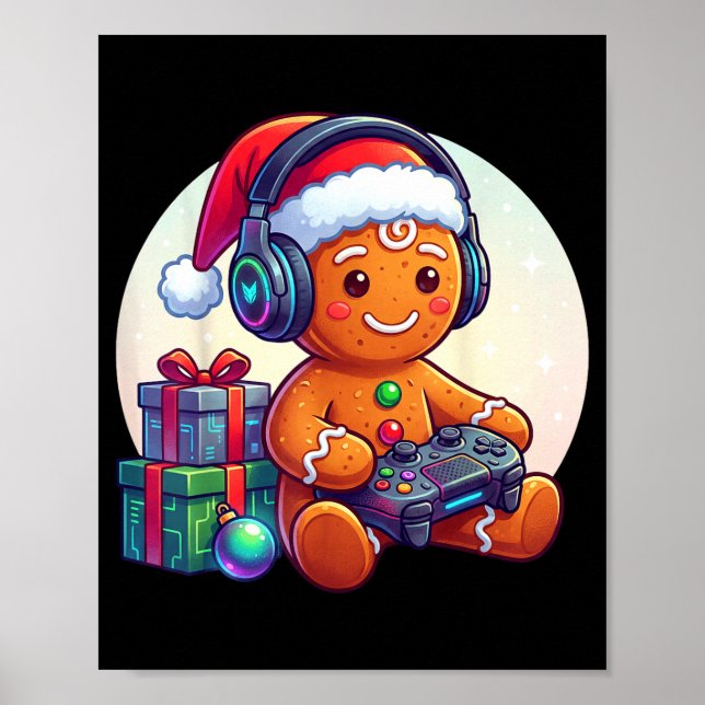 Poster Funny Christmas Gamer Gingerbread Xmas Gaming Men  (Devant)
