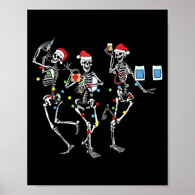 Poster Funny Christmas Nurse Skeleton Nurse Dance Stethos (Devant)