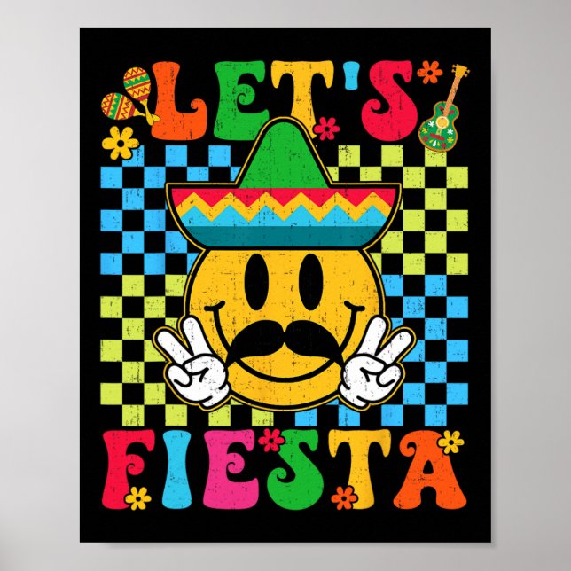Poster Funny Cinco De Mayo À damiers Fêtons le sourire M (Devant)
