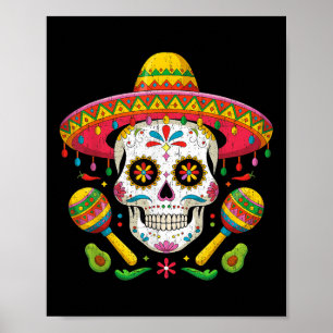 Poster Funny Cinco De Mayo Drôle Crâne Avec Sombrero Casq