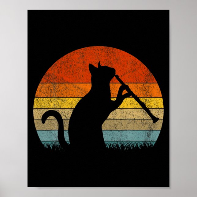 Poster Funny Clarinet Cat Clarinet Player Musician Retro  (Devant)