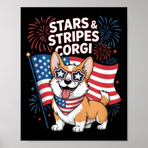 Poster Funny Corgi Équipe Américaine Patriotique 4 Juille