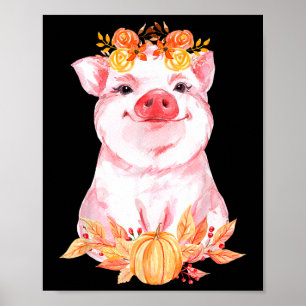Poster Funny Cute Cochon Floral Automne Automne ferme Ani