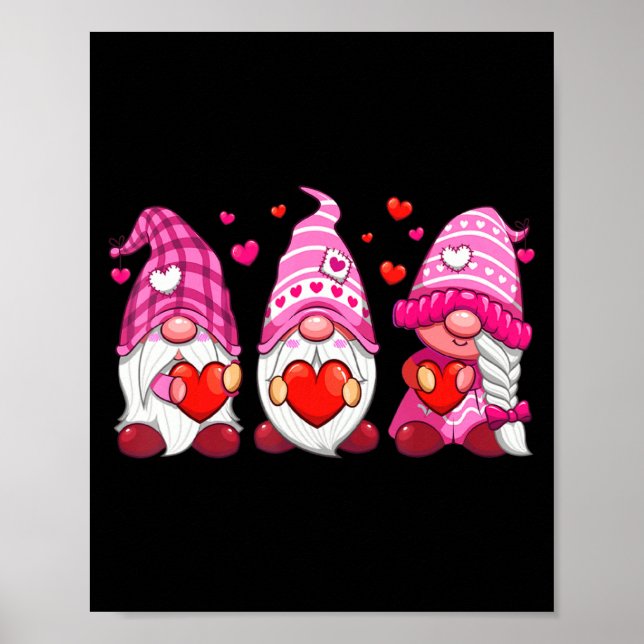 Poster Funny Cute Three Gnomies Nk Hearts Matching Vale  (Devant)