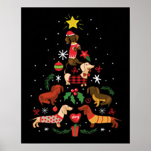 Poster Funny Dachshund sapin de Noël