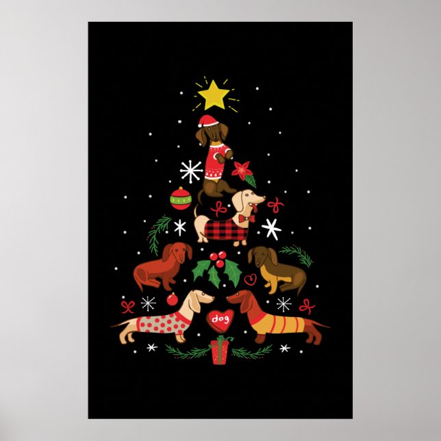 Poster Funny Dachshund sapin de Noël (Devant)