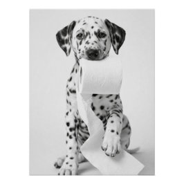 Poster Funny Dalmatian Puppy Holding Toilet Paper Minimal