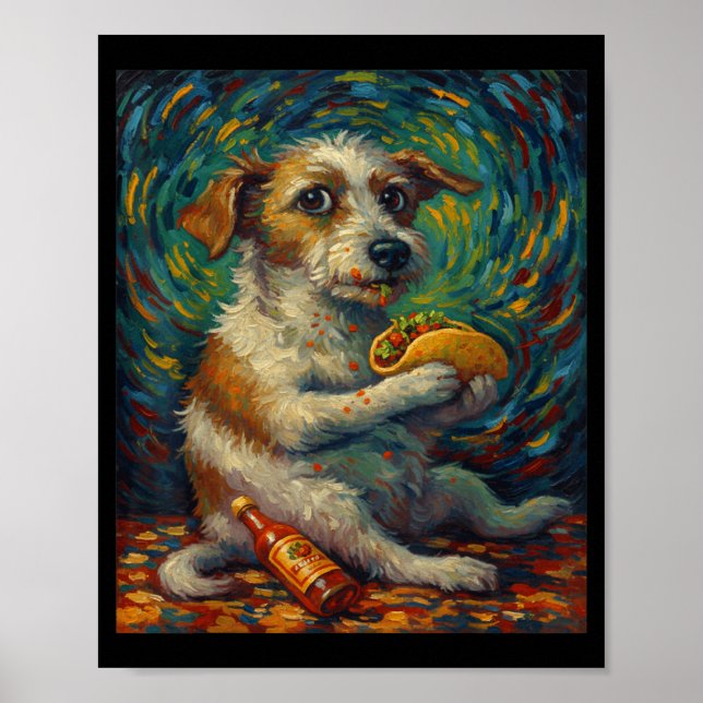 Poster Funny Dog Eating Taco Graphic Art Design  (Devant)