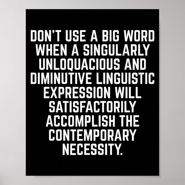 Poster Funny Don't Use A Big Word Writer &amp; Translator (Devant)