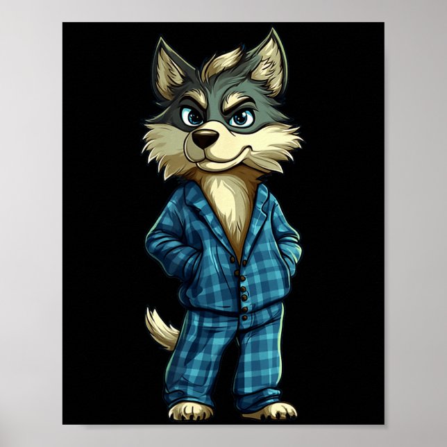 Poster Funny Dreamy Wolf In Pajama Outfit For Sleepy Boys (Devant)