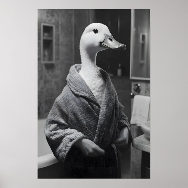 Poster Funny Duck in Bathrobe Print, Quirky Bathroom Wall (Devant)