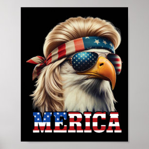 Poster Funny Eagle Merica 4 juillet Blonde Wig Mullet Fun