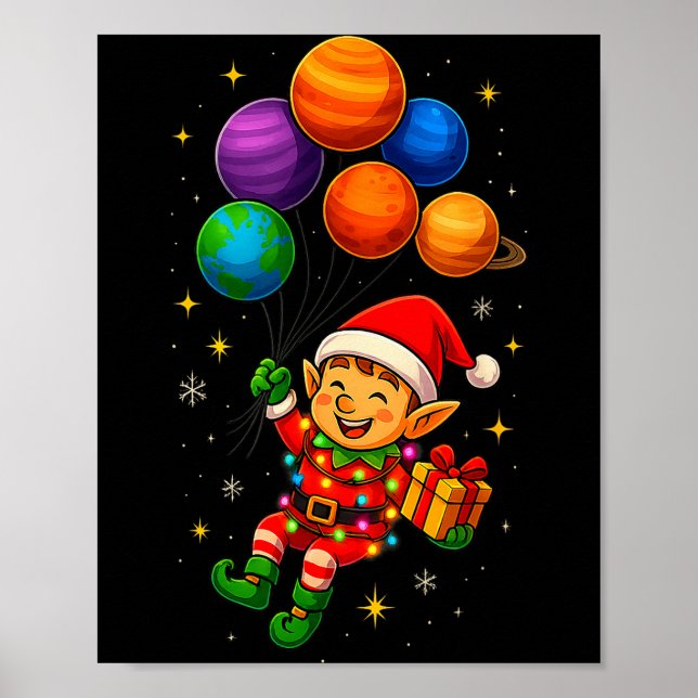 Poster Funny Elf Astronaut With Planets Christmas Pjs For (Devant)