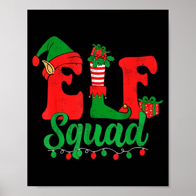 Poster Funny Elf Squad Santa Hat Family Matching Christma (Devant)