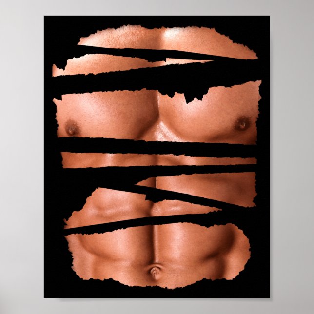 Poster Funny Fake Muscles Fitness Model Chest Six Pack Ab (Devant)