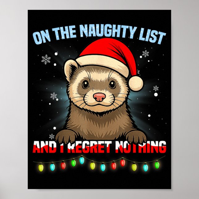Poster Funny Ferret Christmas Santa Hat Xmas Men Women Ki (Devant)