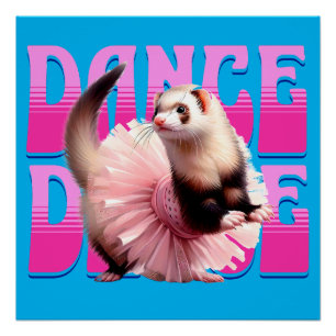 Poster Funny Ferret in the Tutu Dancing