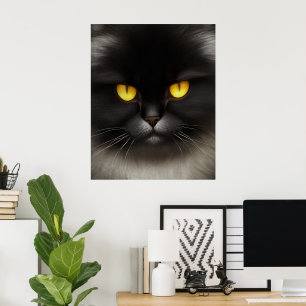 Poster Funny Fluffeux noir Perse noir chaton visage