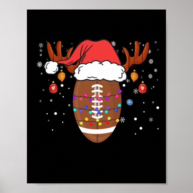 Poster Funny football Reindeer Santa Hat (Devant)