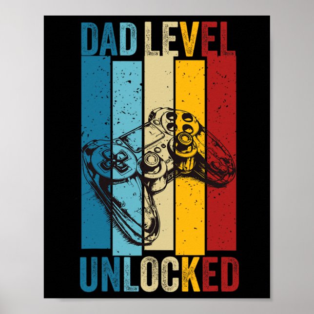 Poster Funny Gamer Dad Level Unlocked New Daddy Father's  (Devant)