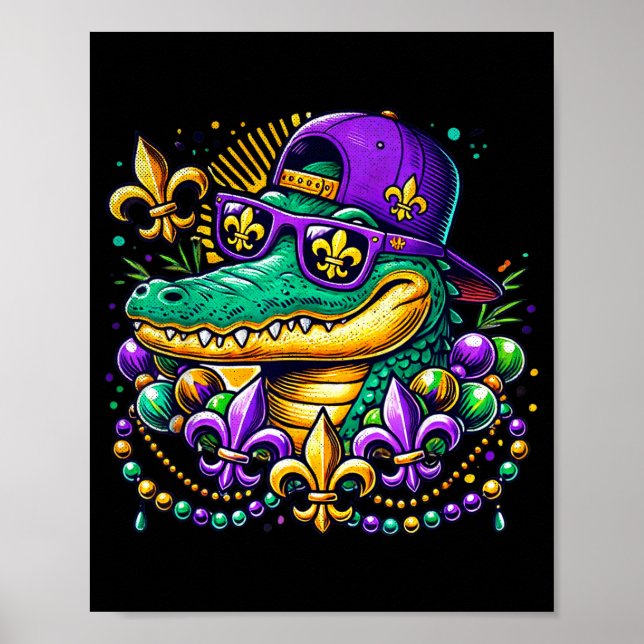 Poster Funny Gator Mardi Gras  (Devant)