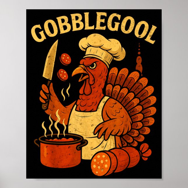 Poster Funny Gobbol Italian Gobble Turkey Day Fall Thanks (Devant)